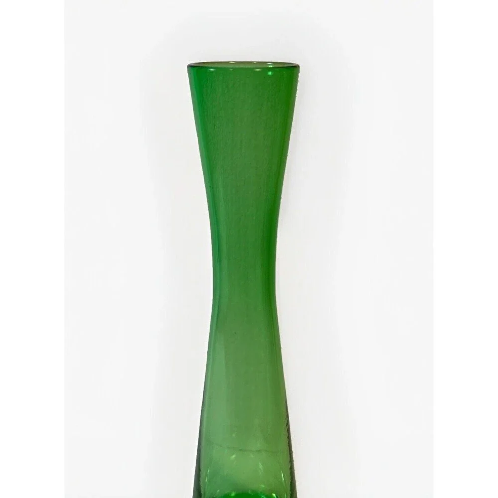 Green Glass Clear Bottom Skinny Single Stem Bud Vase